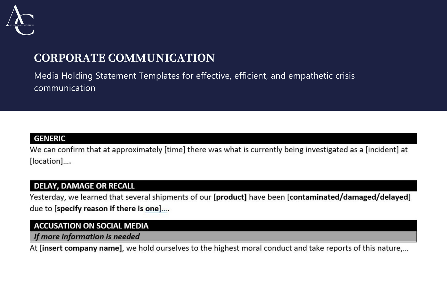 Crisis Communication Media Holding Statement Templates