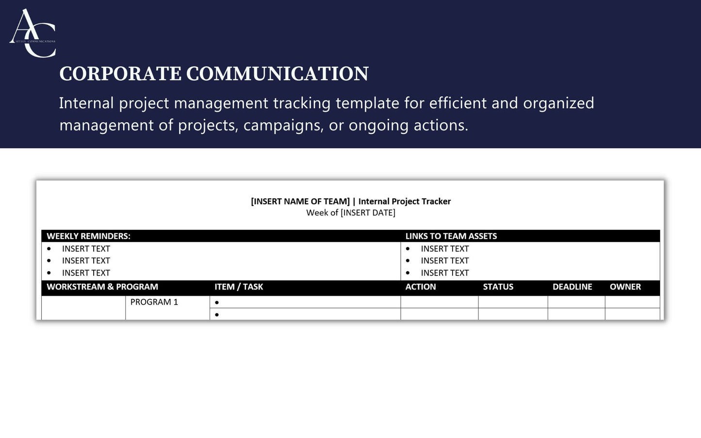 Internal Project Management Tracking Template